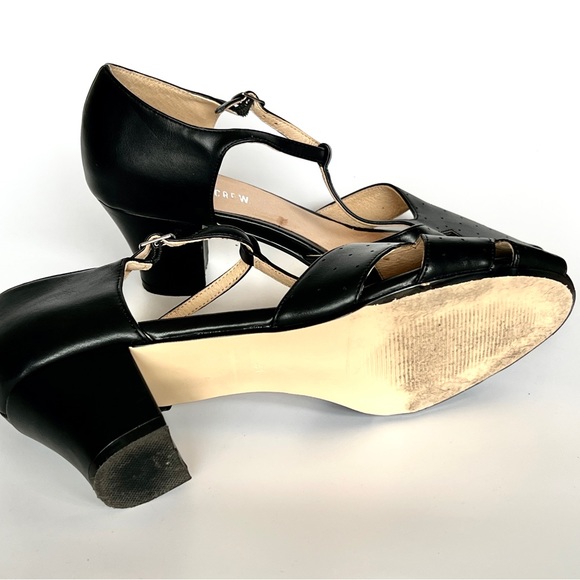 Black leather, chunky heel, peep toe T-strap pump. Pin-up 50’s style dance heel - Picture 13 of 16
